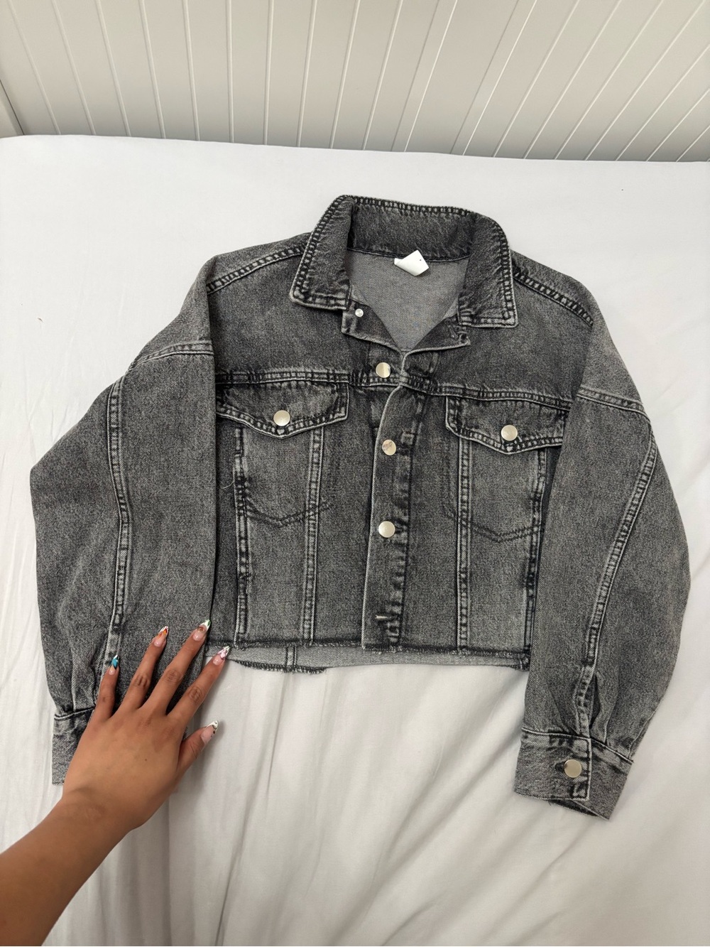 Cropped Washed Black Denim Jacket - Women's